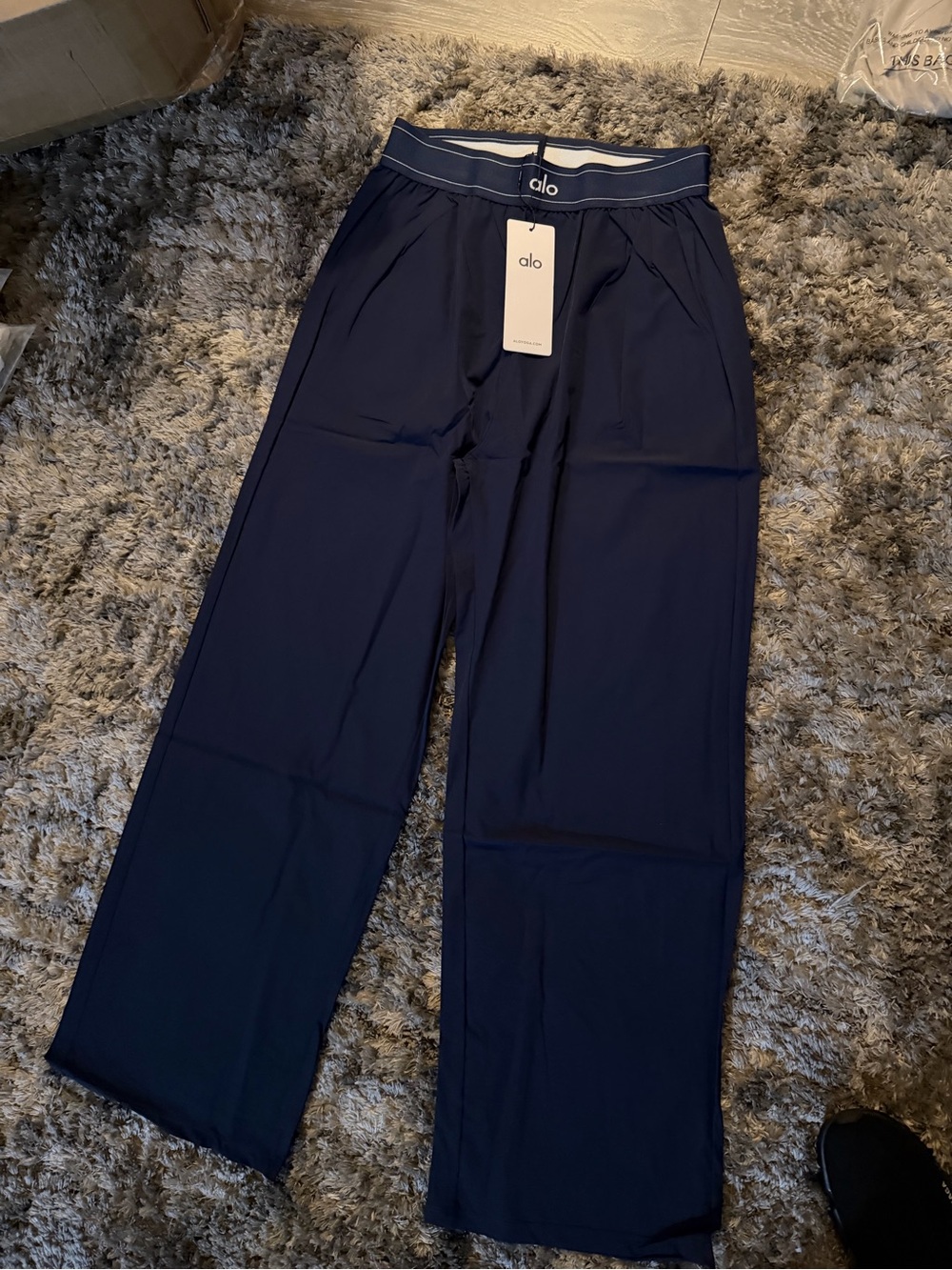 ALO Yoga Navy Wide-Leg Drawstring Waist Trousers